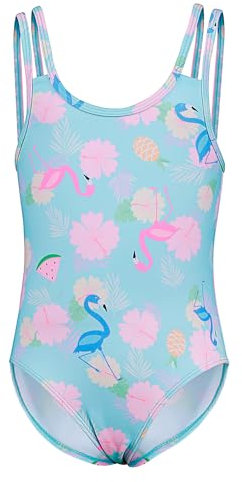 TIZAX Einteiliger Badeanzug für Mädchen UPF 50+ Kinder Schwimmanzug Schnell Trocknend Bademode Sommerurlaub Strandbekleidung für Kinder Blau 7 Jahre 122