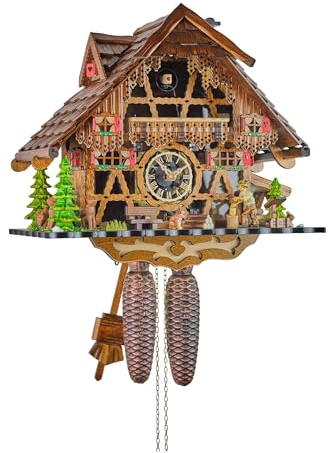 Eble Kuckucksuhr Original Schwarzwälder Kuckuckuhr Echtholz mechanisches 8-Tage Laufwerk NEU VDs Zertifikat Kuckucksuhr Fachwerk Acrylglas Front 8-Tage Laufwerk Musik 35cm- 28689