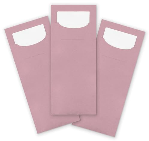 itenga 100x Bestecktasche aus Papier mit weißer Serviette Gastronomie Veranstaltung Feier… (rosa)