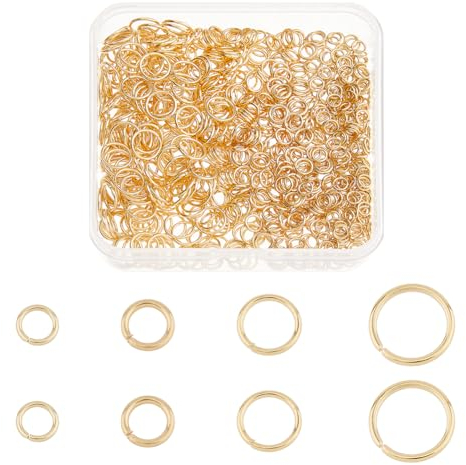 DICOSMETIC 800 Stück 4 Größen Offene Biegeringe Aus Goldenem Edelstahl 18 Karat Vergoldet Biegeringe-Verbinder 4/5/6/8 mm Kleine O-Ringe Metallverbinder 20/21/22 Gauge