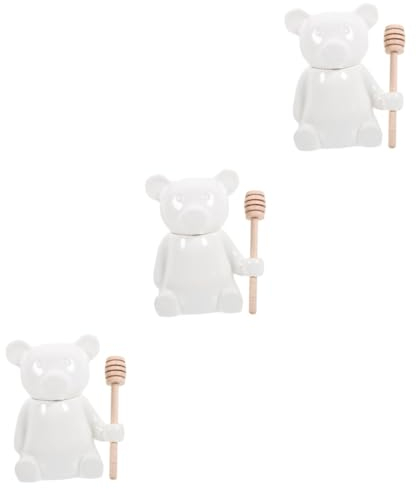 ABOOFAN 3sets Honey Ceramic Jar and Wooden Dipper Honey Jar Lid for Easy Dipping and Serving