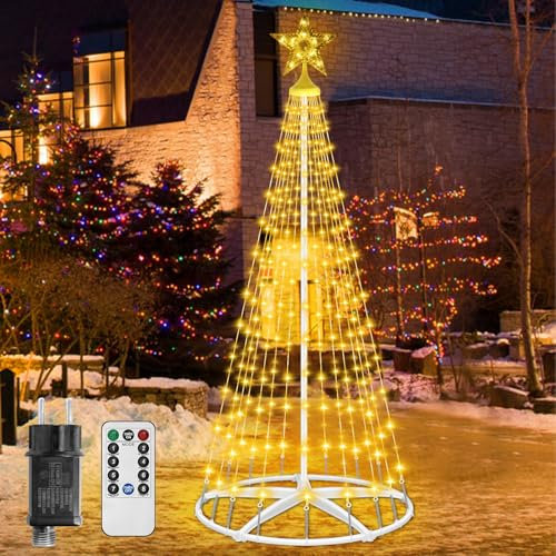 Weihnachtsbaum Metall Groß Kegelform 250 LED Lichterbaum 12 Modi Timer Wasserdicht Weihnachtsbeleuchtung Außen Lichterkette Weihnachten Beleuchtung für Garten Balkon Weihnachtsdeko Aussen Warmweiß