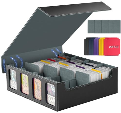 TiMOVO MTG Deck Box, Magnetic Trading Card Storage Case Holds 3000+ Sleeveless Cards with 20 Colorful Dividers & 4Pcs Card Supporters, 4 Rows Commander Card Deck Box for Magic Game Cards, Black + Grey