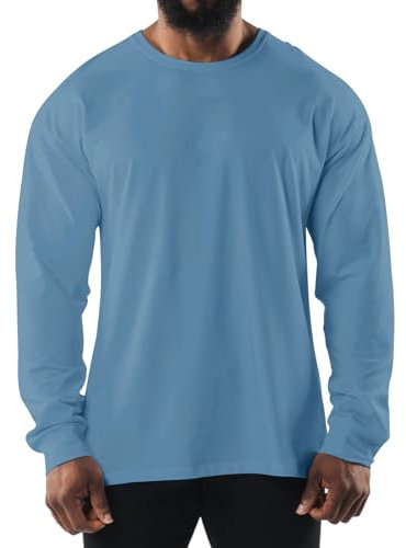 XYKJFIT Shirts for Men Long Sleeve Crewneck Basic Tees Gym Workout Tops Casual Loose Fit Pullover Shirt Mens Clothing Cool Blue