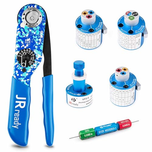 JRready ST2176 NEW-ASF1 Crimpzange für nach MIL-Steckverbinder, Crimpwerkzeug mit 4 Positionierern PH102 PH103 PH104 & UF2-5 + G125 Go-NoGo Lehre für 12-26AWG Kabel