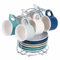 Villa d'Este Home Tivoli Shades of Ocean - Juego de 6 tazas de café de 90 ml con platillo, de porcelana, con soporte de hierro