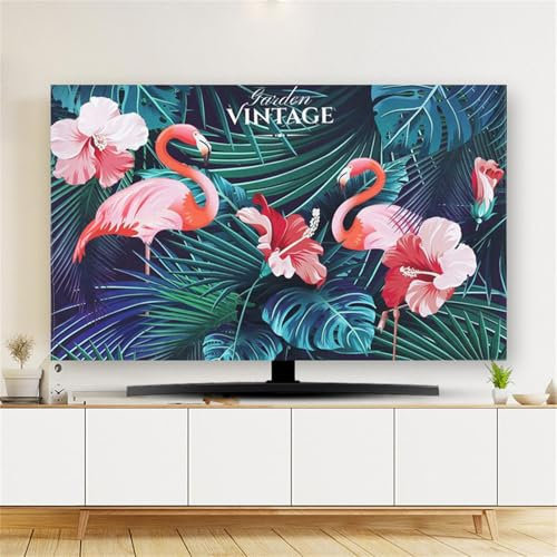 Hixingo TV Abdeckung Staubschutzhülle, 3D Flamingo Muster TV Staubschutzhülle 32-80inch TV Abdeckung Schutzhülle Fernseher Fernsehabdeckung TV Schutzhülle (70inch,Tropisch Pflanze)