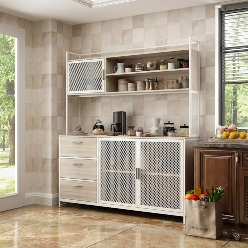 Hocher Buffetschrank,Küchenbuffet,Buffetschrank mit Arbeitsplatte,Küchenschrank mit 3 Schubladen+Ablagen,Buffet,Hoch Sideboard mit Großem Stauraum,für Küche,Esszimmer,150x40x174CM,Holzfarbe