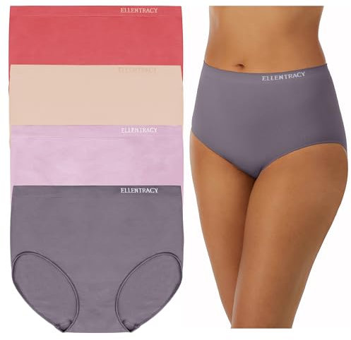 ELLEN TRACY Women's Seamless Underwear - No Show Full Coverage - Stretchy Full Brief Panties for Everyday Wear - 4-Pack, Lilac Pack, S