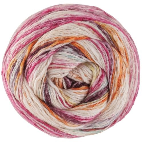 LANA GROSSA Gomitolo Hippie | Baumwoll-Leinengarn mit Hanffasern und Effektstreifen-Druck | Handstrickgarn aus 66% Baumwolle, 30% Hanf & 4% Leinen |100g Wolle zum Stricken & Häkeln | 300m, FB 3031