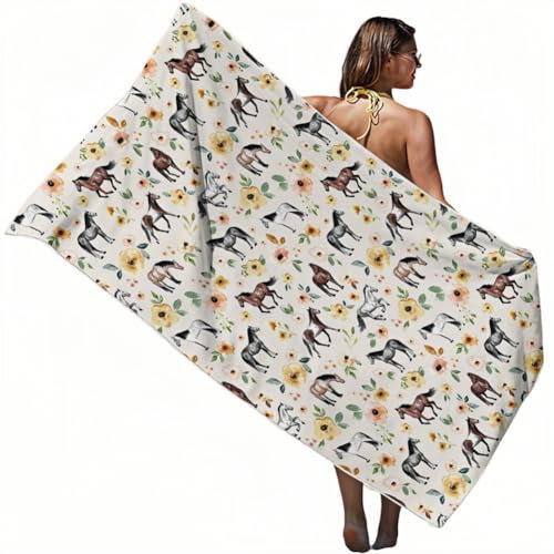 CAIRF 75×150cm Pferd Muster Strandtuch, Mikrofaser saugfähige schnell trocknende Badetuch, modische Handtuch Stoff ohne Fading, fusselfreie Erwachsene Wrap Towel, Mehrfarbig