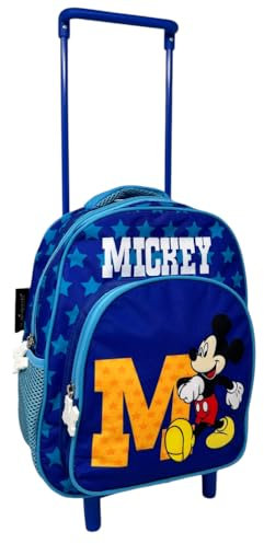 CARTOON Trolley Backpack with Front Pocket School Bag Kindergarten Backpack 30cm with Wheels and Extendable Handle, Mickey Mouse, 30