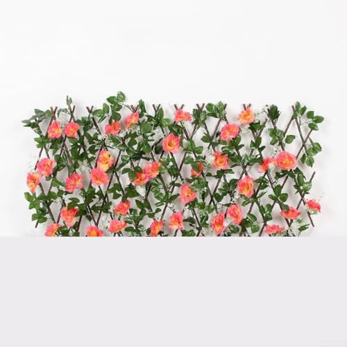 Teleskop-Spalier aus Holz für Gartenwände, erweiterbares Design für künstliche Blumen und Blätter (Dunkelrosa)