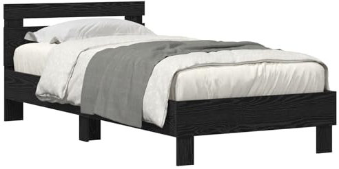vidaXL Modernes schwarzes Eichenbettgestell 90 x 200 cm Stylishes Design Einfache Montage Langlebiges Naturholz Schlafzimmermöbel für Erwachsene Einzelbett zeitgenössisch minimalistisch texturiert