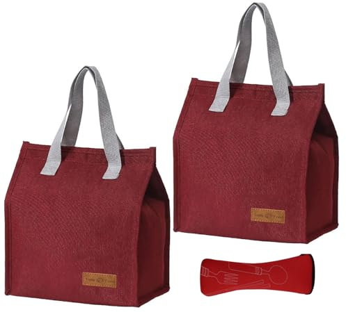 BOASYZO 2PCS Lunch Box Portable Tote Bag Leak-Proof Thermal Cooler Bag Waterproof Container Lunch Organizer for Work School Travel Picnic, Kids, Girls, Boys, Women, Men (red)
