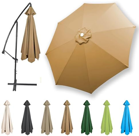 HonunGron Auvent De Remplacement pour Parasol 2,7m/3,0m/3,5m/4,0m, 6 Baleines/8 Baleines Toile De Parasol Déporté Remplacement Pour Cour,Jardin,Plage, Protection UV 50+ (Kaki,4.0m / 8 Ribs)