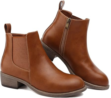 Botas de tobillo para mujer, impermeables, para caminar, a la moda, botines Chelsea con cremallera lateral, zapatos de tacón bajo, puntera puntiaguda, botines cortos casuales, color negro y marrón