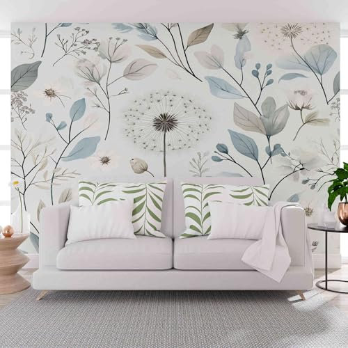 Gaqinhh Fleurs de Pissenlit Papier Peint Imperméable, Blanc Papier Peint Panoramique 3D, Salon Canapé Chambre Fond Décoration Murale 300 x 210 cm (L x H)