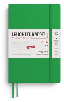 LEUCHTTURM1917 372793 Monatsplaner & Notizbuch Paperback (B6+) 2026, 16 Monate, Softcover, Spring Leaf, Englisch