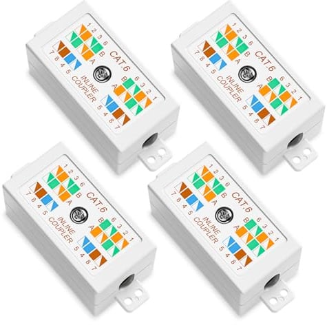 VCELINK Cat6 Junction Box, IDC Punch Down RJ45 Coupler, White, 4 Pack | 1Gbps, Inline Ethernet Extender for Cat6/Cat5e/Cat5 Cable Extension, Repair, Splicing