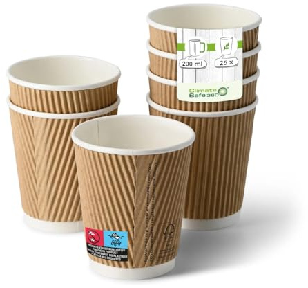 GREENBOX Riffelbecher (beschichtet) / Coffee to go Becher 200 ml / 8 oz, Ø 80 mm, braun, innen weiß