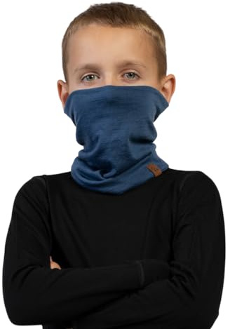 menique Écharpe tubulaire pour enfant - 100 % laine mérinos - Multifonction - Cache-cou - Coupe-vent - Respirant - Pour garçons et filles - Ski - Sport, denim, taille unique