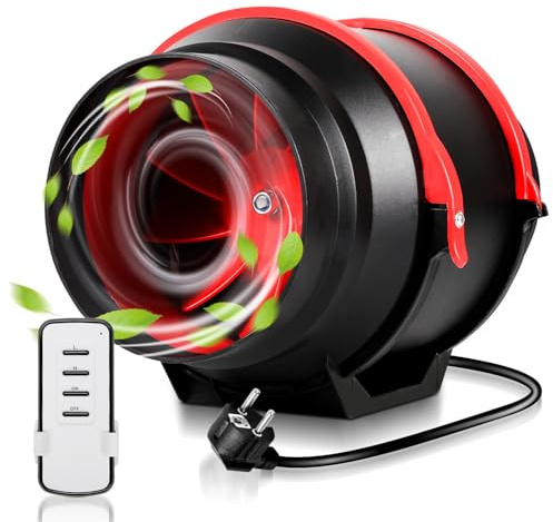 Vkechh Ventilatore a tubo regolabile da 100 mm, ventilatore a canale in linea, 320 m3/h, ventilatore silenzioso con telecomando, spina europea, per bagno, WC, cucina, serra, tenda, garage
