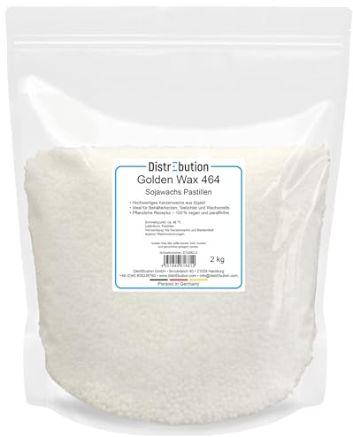 DistrEbution Golden Wax 464 Sojawachs Pastillen - 2kg Premium Kerzenwachs für Duftkerzen, Containerkerzen und Wachsmelts, vegan