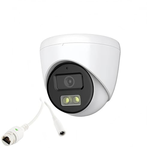 PUSOKEI Telecamera Dome IP PoE da 5 MP, Microfono Integrato, Doppia Luce LED, H.265, WDR, Obiettivo da 2,8 Mm, Grandangolo, Telecamera di Sicurezza Cablata per Interni Ed Esterni