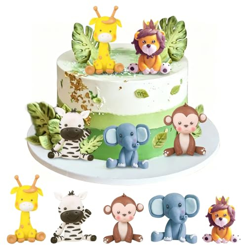 5 Stück Zoo Tortendeko Tiere Cake Topper, Tortendeko Dschungel, Safari Kuchen Deko Dschungels, Tiere Kuchendeko, Kuchen Topper Waldtiere, Dschungel Torten Deko für Geburtstagsfeier Baby Shower