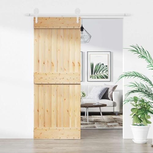Kaloriko Porta scorrevole in pino massiccio naturale e bianco, 80 x 210 cm, guida verniciata a polvere, salvaspazio, porta interna con isolamento acustico e isolamento termico per divisori