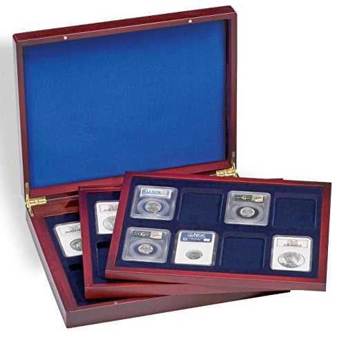 Leuchtturm 309278 Volterra DE Luxe Münzkassette - 24 eckige Felder für Slabs/rechteckige Münz-Kapseln - 3 Einlagen