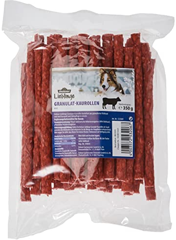 Dehner Lieblinge Hundesnack, Zahnpflege und Kausnack für ausgewachsene Hunde, rote Kaurollen aus granulierter Rohhaut, 350 g