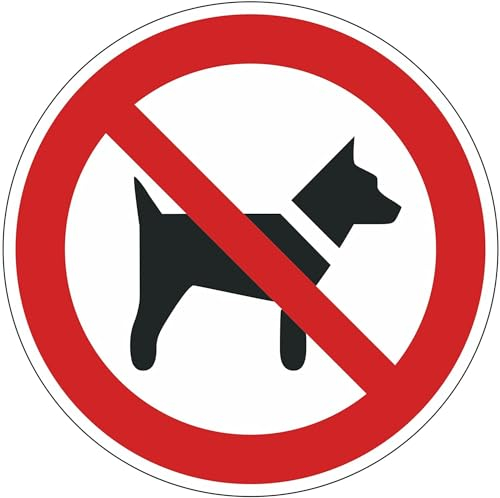 Adhesivo de prohibición P021: llevar perros prohibido, diámetro de 20 cm, art. hin177, DIN EN ISO 7010, advertencia, advertencia, prohibido llevar perros