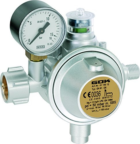 GOK Régulateur de gaz professionnel EN61-DS 1,5 kg/h 50 mbar SBS avec manomètre