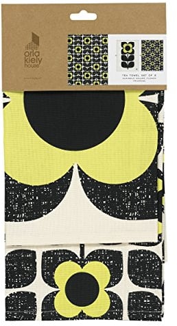 Orla Kiely | Scribble Square | Flower Tea Towels | Set of 2 | Primrose | Cotton