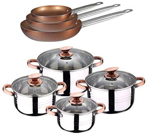 Set Batería cocina 8 piezas SIP + Set 3 sartenes Professional Chef Copper Plus 20/24/28