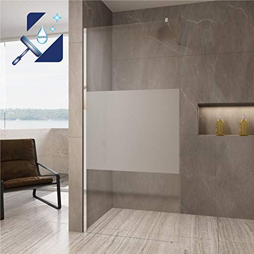 AQUABATOS® 80x200 cm Duschwand Glas Duschabtrennung teilsatiniert Milchglas Walk-In Dusche aus Echtglas 10mm ESG-Sicherheitsglas Nano Beschichtung