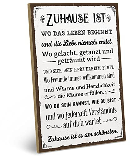 ARTFAVES® Wandbild Holzschild mit Spruch - ZUHAUSE IST ES AM SCHÖNSTEN - Türschild Retro Vintage Deko Bild Geschenk - Familie