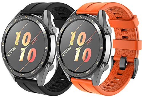 NotoCity Bracelet pour Huawei Watch GT5/GT5 Pro/GT4/GT3/GT3 Pro/GT2/GT2 Pro 46mm, Bracelet de Silicone pour Huawei Watch GT 46mm/Active/Sport/Classic, pour Hommes Femmes(Noir+Orange)