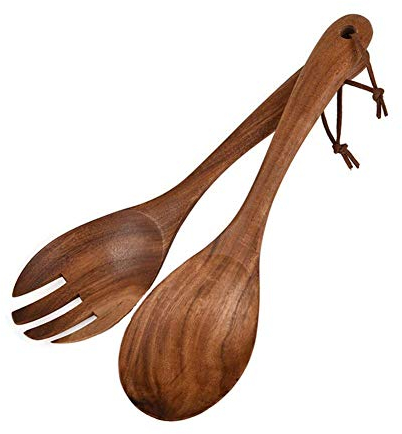 Leikance Juego de utensilios de cocina para servir ensalada, cuchara y tenedor de madera, 2 unidades