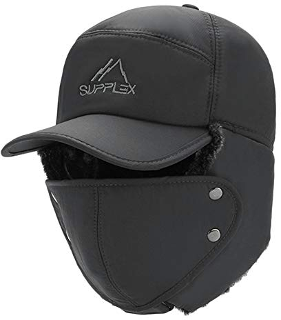 Wintermütze Baumwolle Fliegermütze mit Ohrenklappen und Gesichtsschutz Trapper Mütze Herren Männer Fellmütze Winddicht Warm Baseball Cap Winter Schirmmütze für Outdoor Snowboarden Skaten Radfahren
