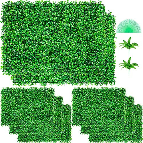 VEVOR Plantas Hiedra Artificial 61 x 40,6 cm, Plantas Artificiales Decorativas 8 Piezas, Estera de Seto Artificial de Boj con Espesor de 4 cm, Jardín Vertical 100% PE, Plantas Artificiales Colgantes