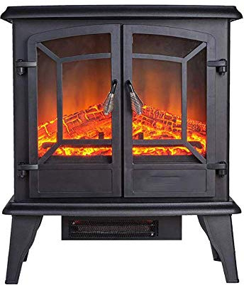 SLRMKK Stufa per Camino Elettrico, caminetto Portatile da 23 Pollici con termostato, Fiamma realistica e Tronchetti Design Vintage per casa e Ufficio