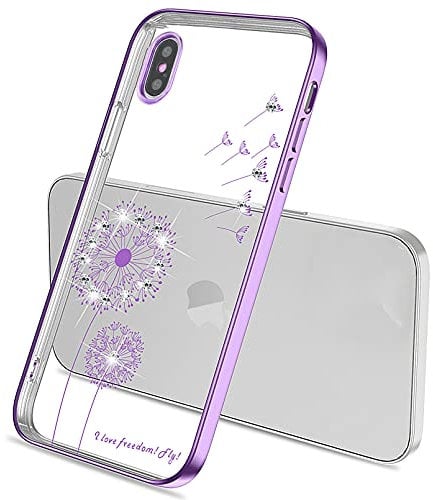 ZCDAYE Case for iPhone X iPhone XS, Dandelion Electroplated Diamond Phone Case Transparent Soft TPU Thin Shockproof Protective Case Cover for iPhone X iPhone XS-Purple