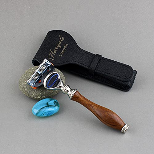 Rasiermesser für Männer aus Holz mit 5 Kanten kompatibel Herren Rasiermesser & Ledertasche für Sicherheit, geeignet für Nassrasur – Geschenk für Männer
