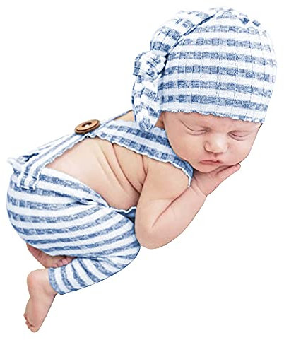 Winmany Accesorios para fotografía de bebé recién Nacido Atuendo a Rayas Mono en General Sombrero Anudado Disfraz para sesión de Fotos para 0-2 Meses