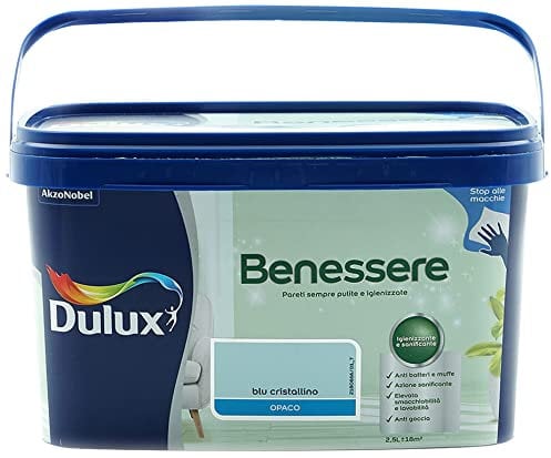 Dulux Benessere Pittura Colorata all'Acqua per Interni Superlavabile Anti Muffa Anti Batteri con Ioni D'Argento, 2.5 Litri, Blu Cristallino, 2.5L