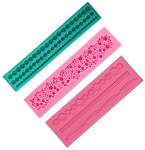 Belvanr Fondant Formen Silikon 3 Stücke Silikon-Schimmel Runde Perlen Fondant Silikon Form String Perle Fondant Silikonformen Blume Muster Silikon Spitze Fondant Mold für Kuchen Prägen DIY Fondant