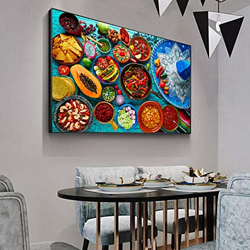 Jianghu Art Küche Thema Gerahmte Poster - Essen Kunstdrucke Leinwand Gemälde Wandkunst Leinwandbilder für Zuhause Wandkunst Dekor 80x140cm (32x55in) Mit Rahmen